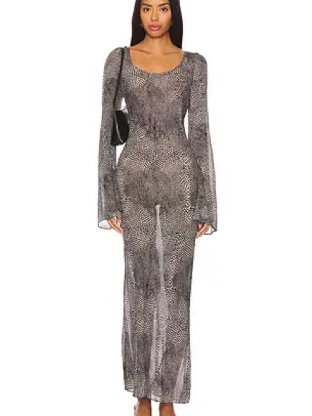 Stone Cold Fox Sheer Gray Long Sleeve Maxi Dress